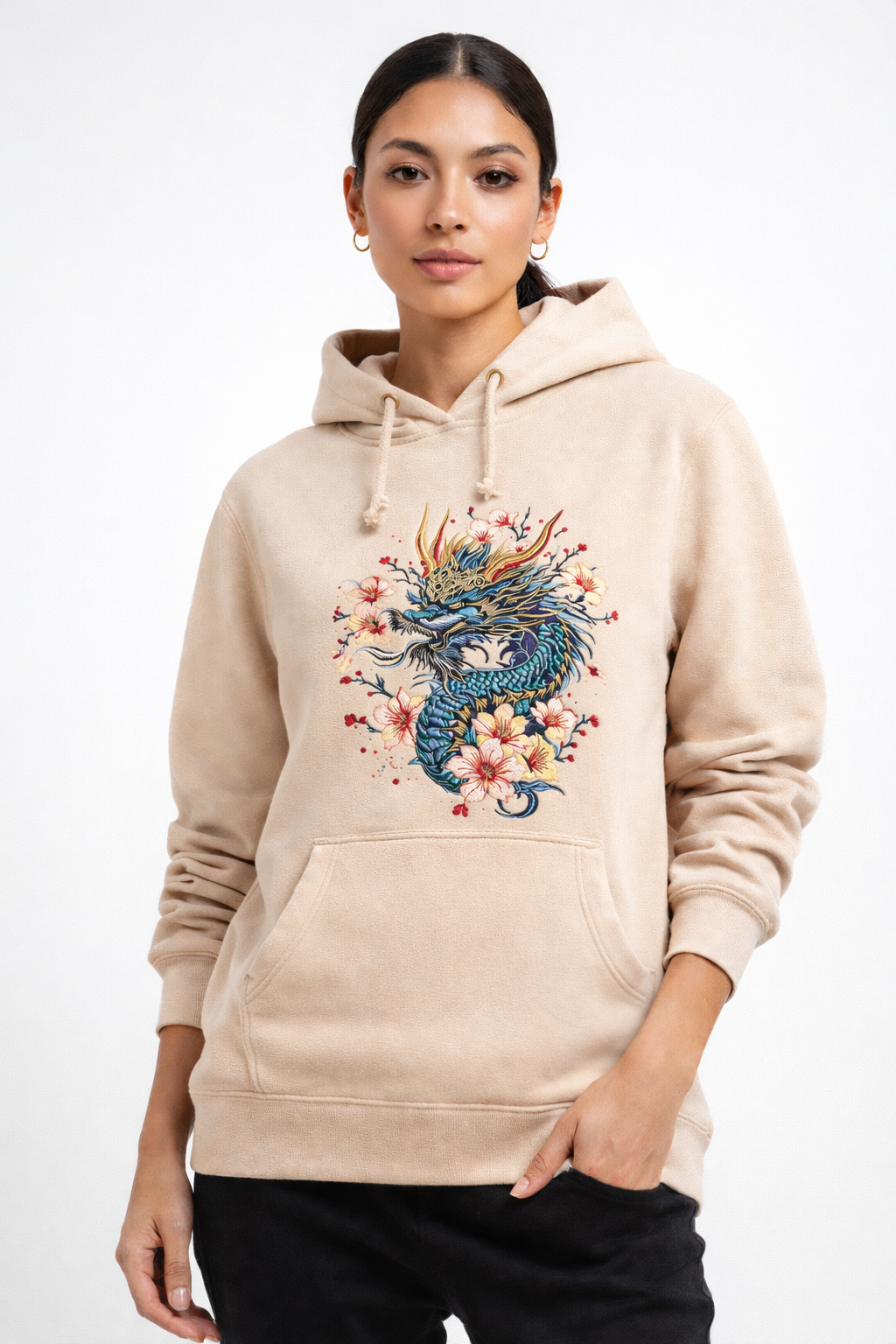 Felpa con Ricamo Drago Orientale